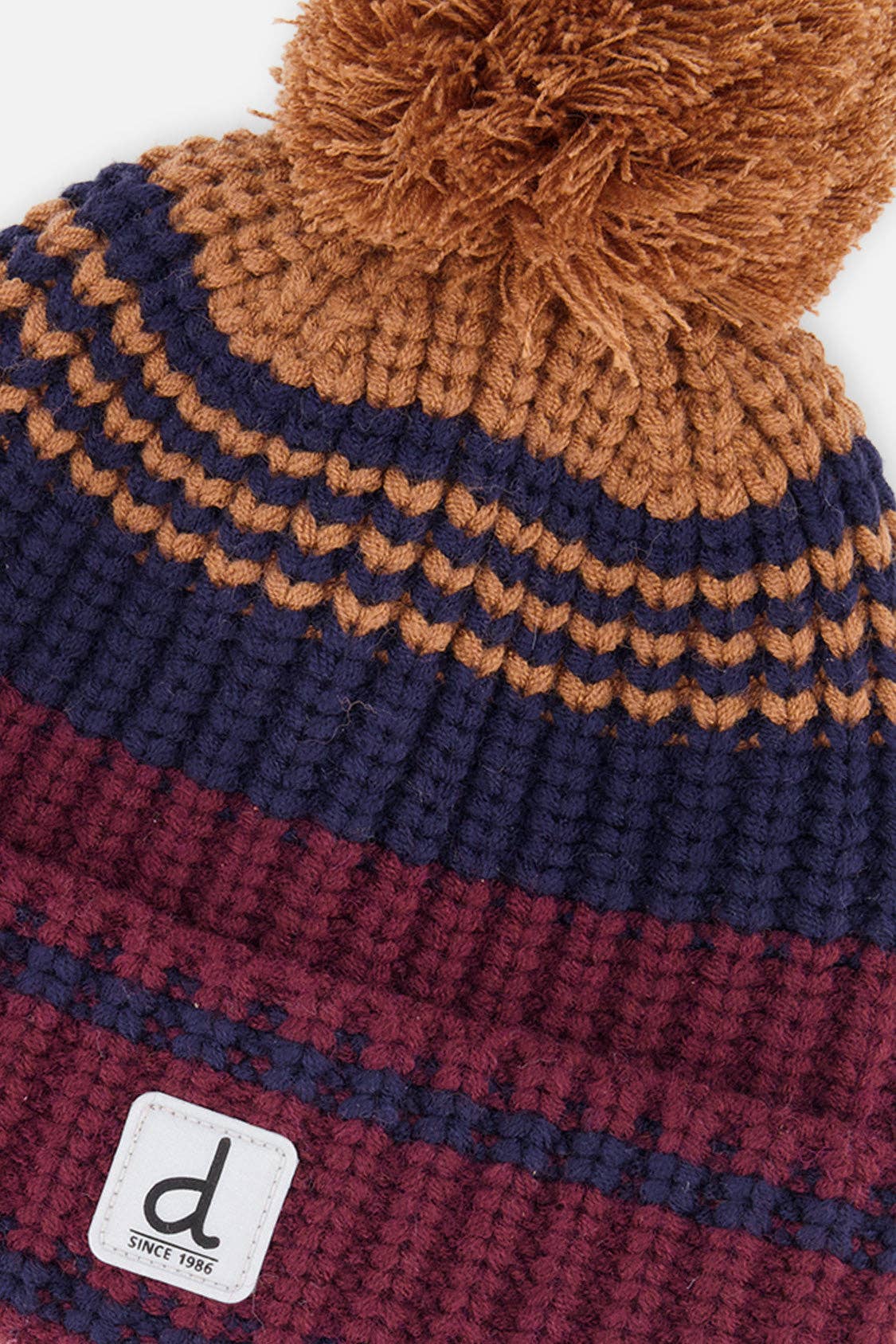 Winter Knit Hat With Pompom Burgundy And Brown