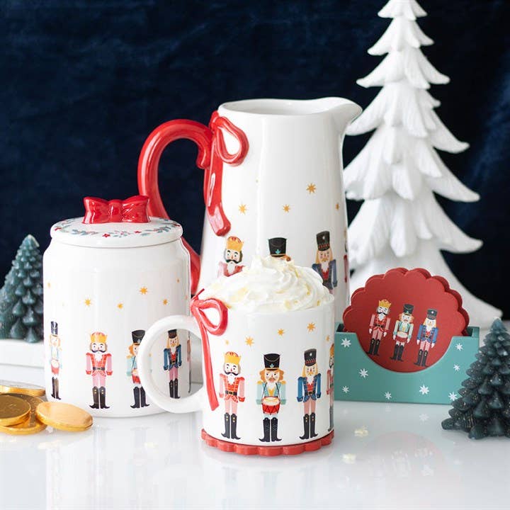 Nutcracker Print Christmas Mug with Bow