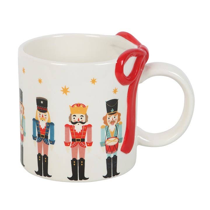 Nutcracker Print Christmas Mug with Bow