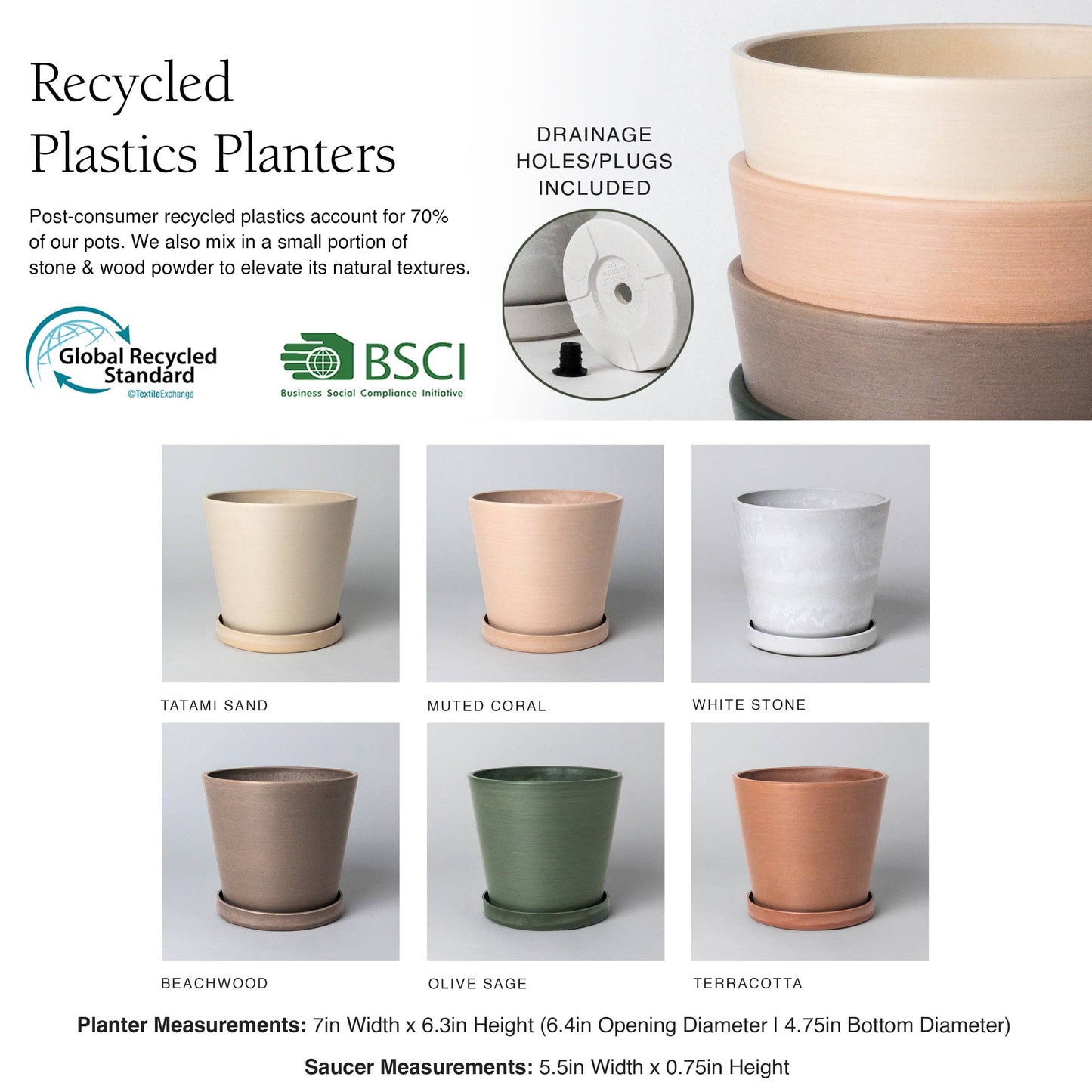 7" Tapered Signature Planter Pot & Saucer Set