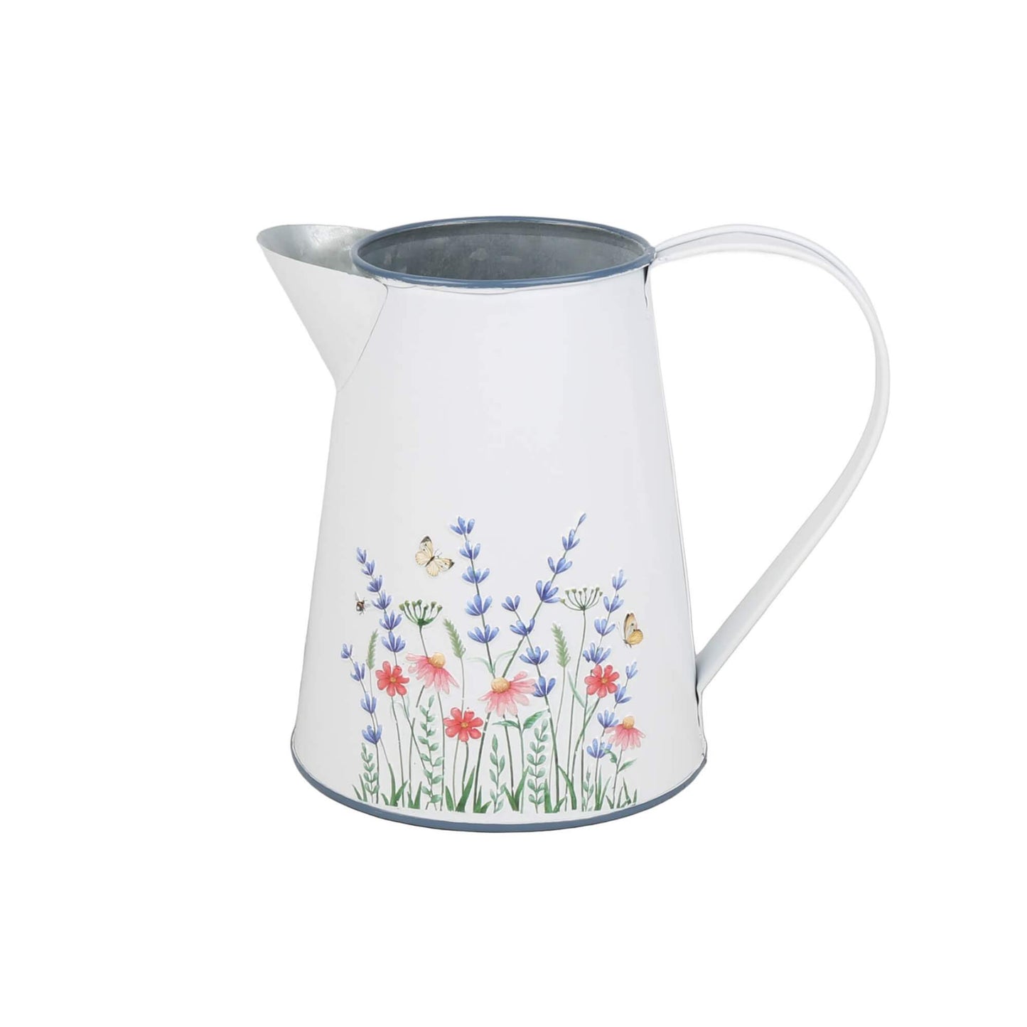 WHITE METAL PITCHER WITH FLORAL EMBOSS