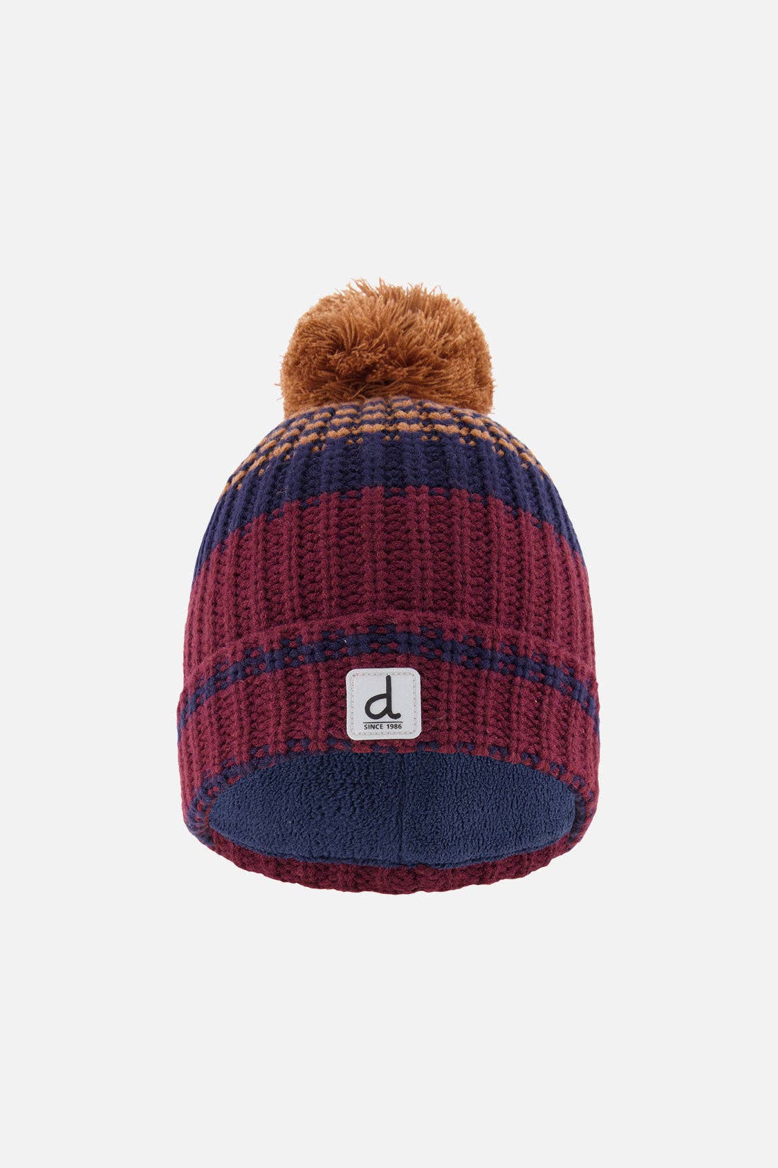 Winter Knit Hat With Pompom Burgundy And Brown