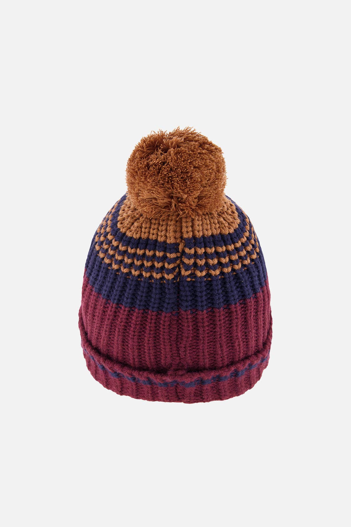 Winter Knit Hat With Pompom Burgundy And Brown
