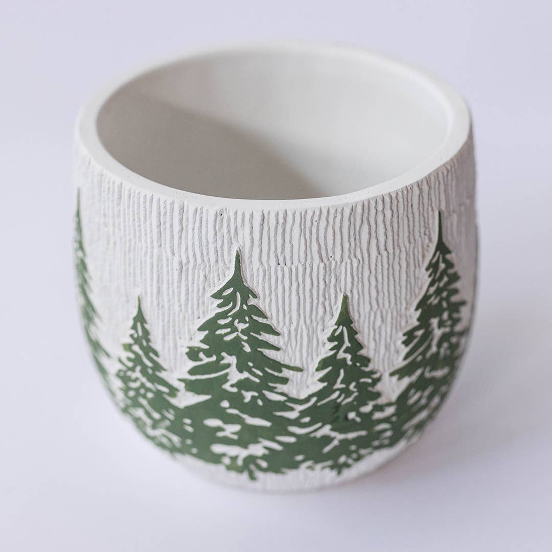 Green Pine Tree Cement Planter