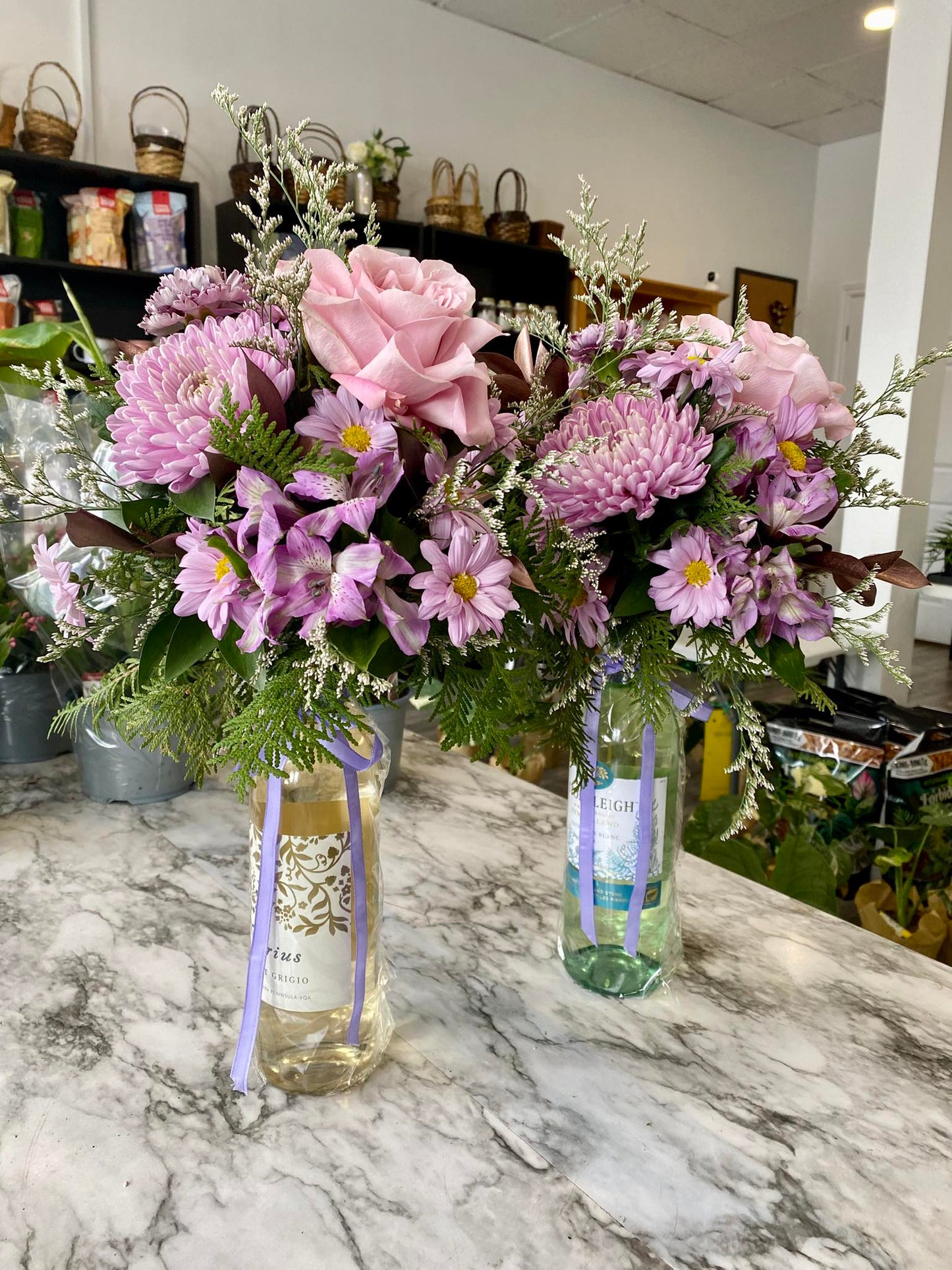 Wine Bottle paired with flowers