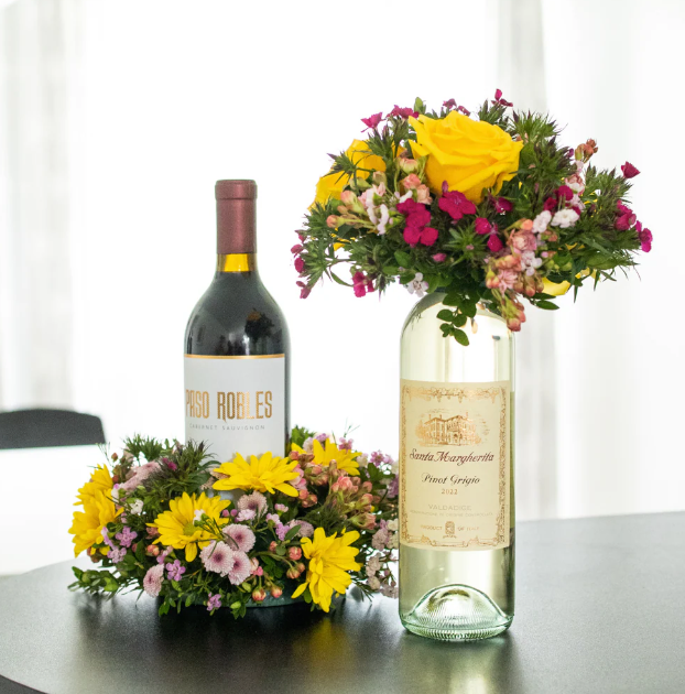Wine Bottle paired with flowers