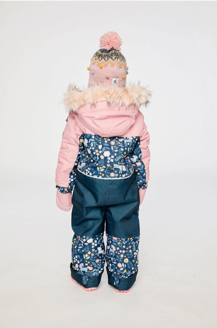 Kids One Piece Discover Snowsuit Blue and Pink Unicorn Print
