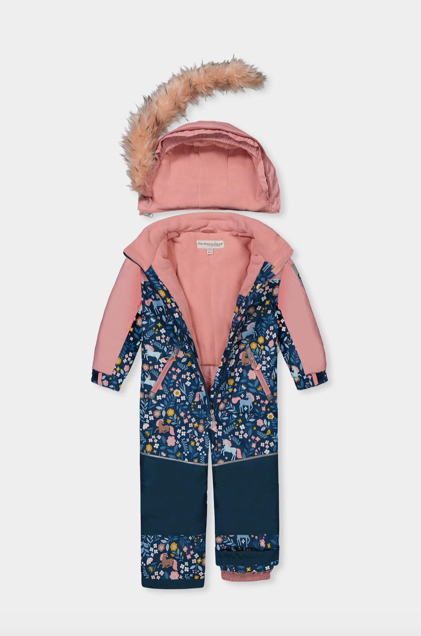 Kids One Piece Discover Snowsuit Blue and Pink Unicorn Print