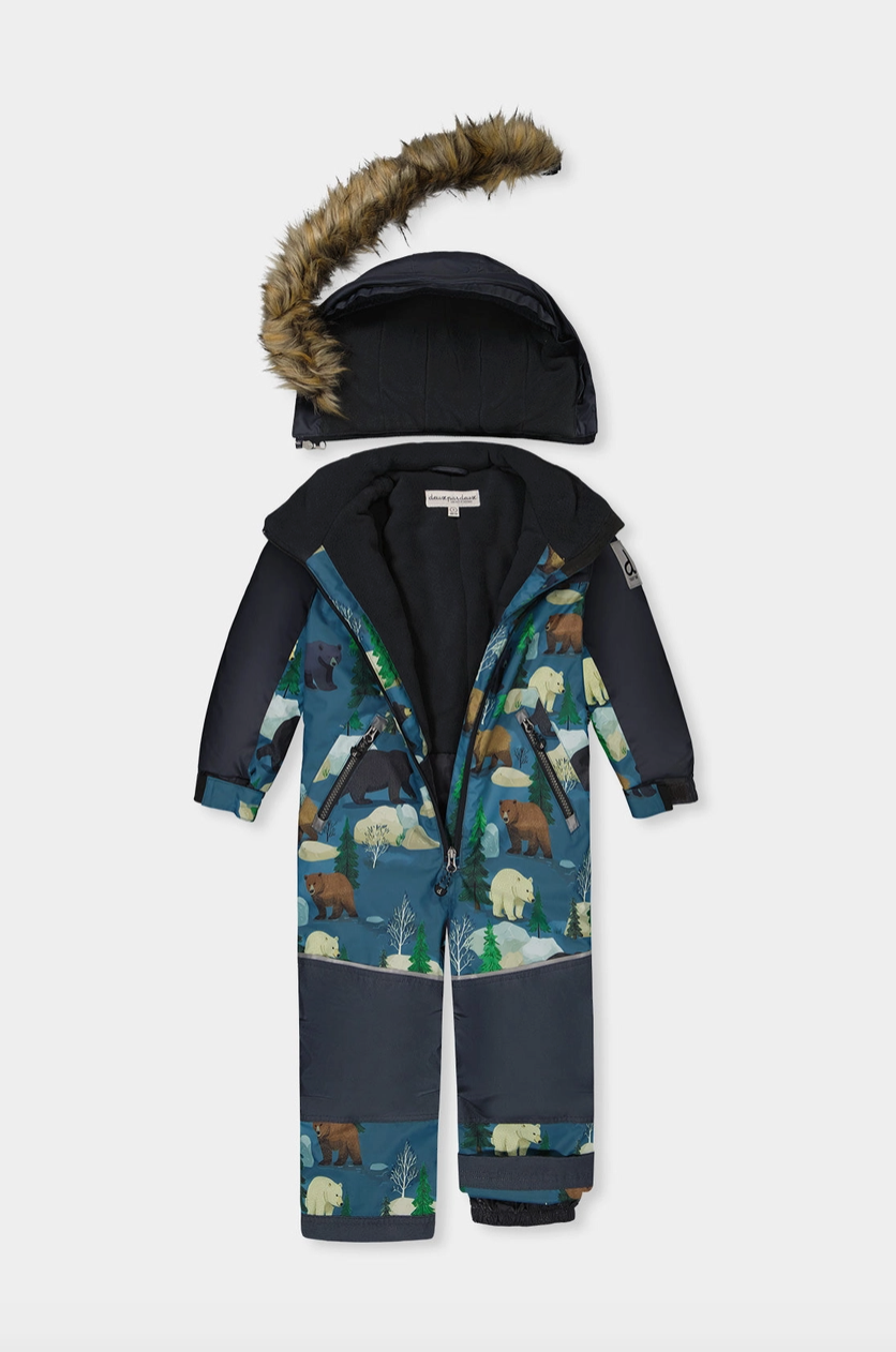 Kids One Piece Discover Snowsuit Blue Bear Print