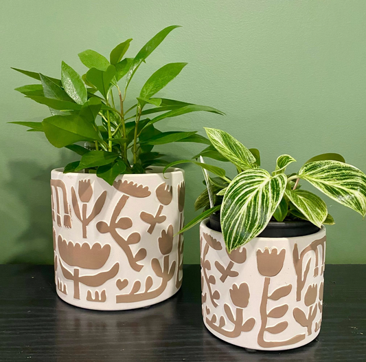Terracotta Planter, Simplified Flowers