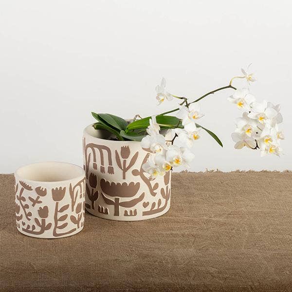 Terracotta Planter, Simplified Flowers