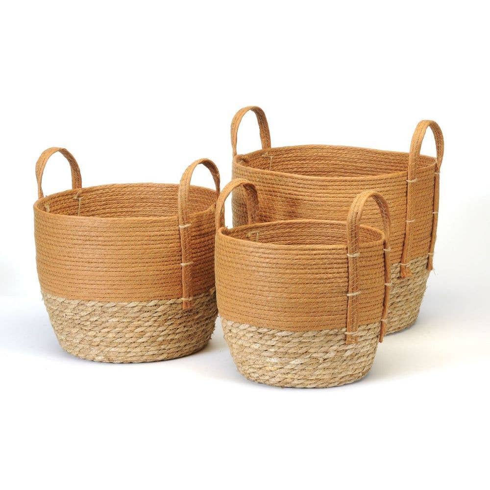 Rust/Natural Straw Basket Set of 3